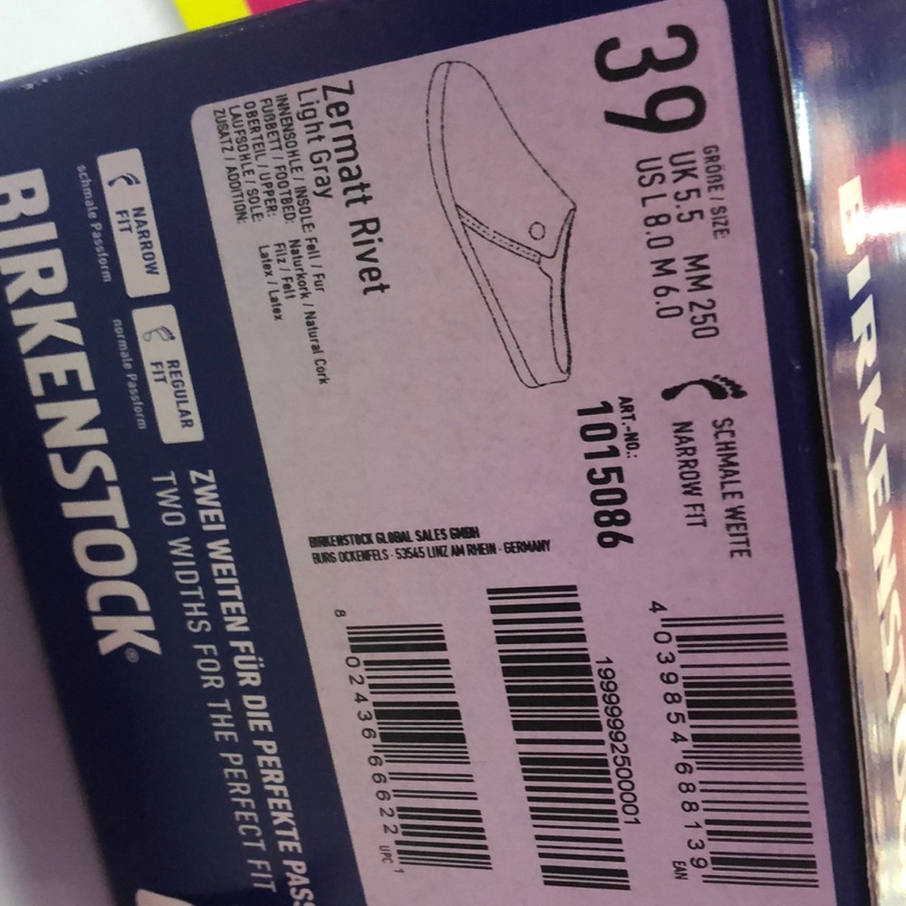 Birkenstock light grey Zermatt Rivet house slippers. US 8. UK 5.5